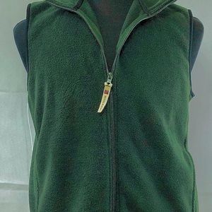 Woolrich Mens Fleece Vest Sleeveless Zipper Front Dark Green Sz Large